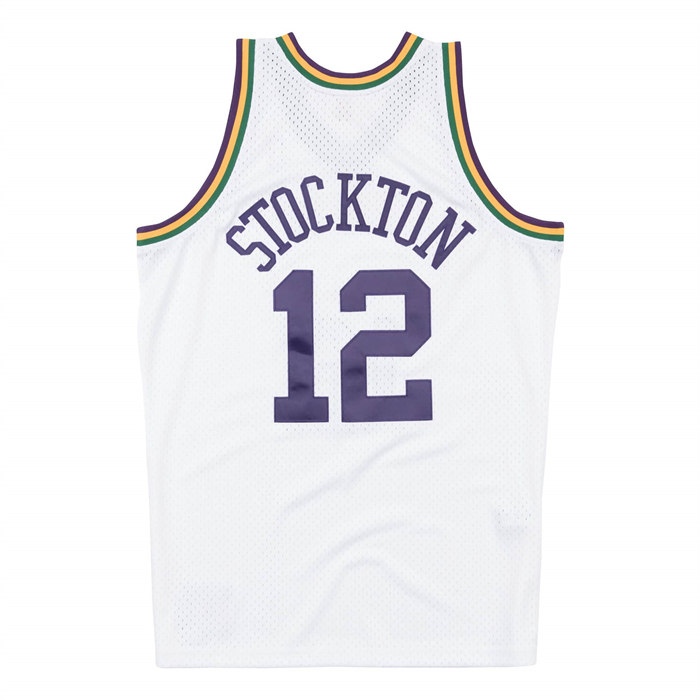Camiseta Utah Jazz John Stockton NO 12 Mitchell & Ness 1991-92 Blanco
